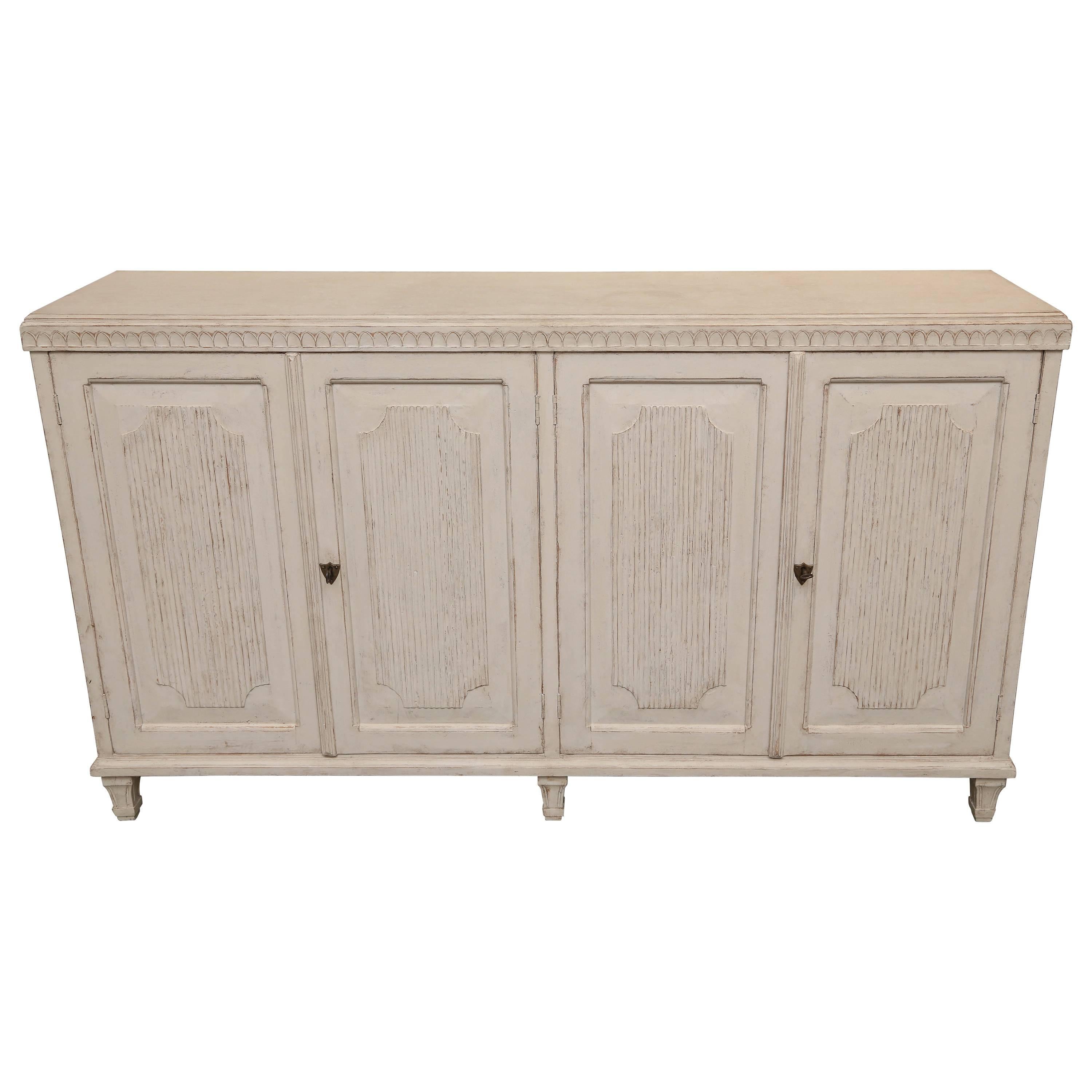 Antique Swedish Gustavian Painted Sideboard with Four Raised Panel Doors