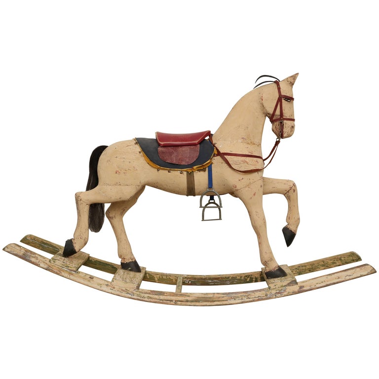 Antique Swedish Painted Rocking Horse by Gemla Mobler Early 20th Century For Sale