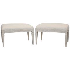Pair of Antique Swedish Gustavian Style Painted Benches, Late 19th Century 9