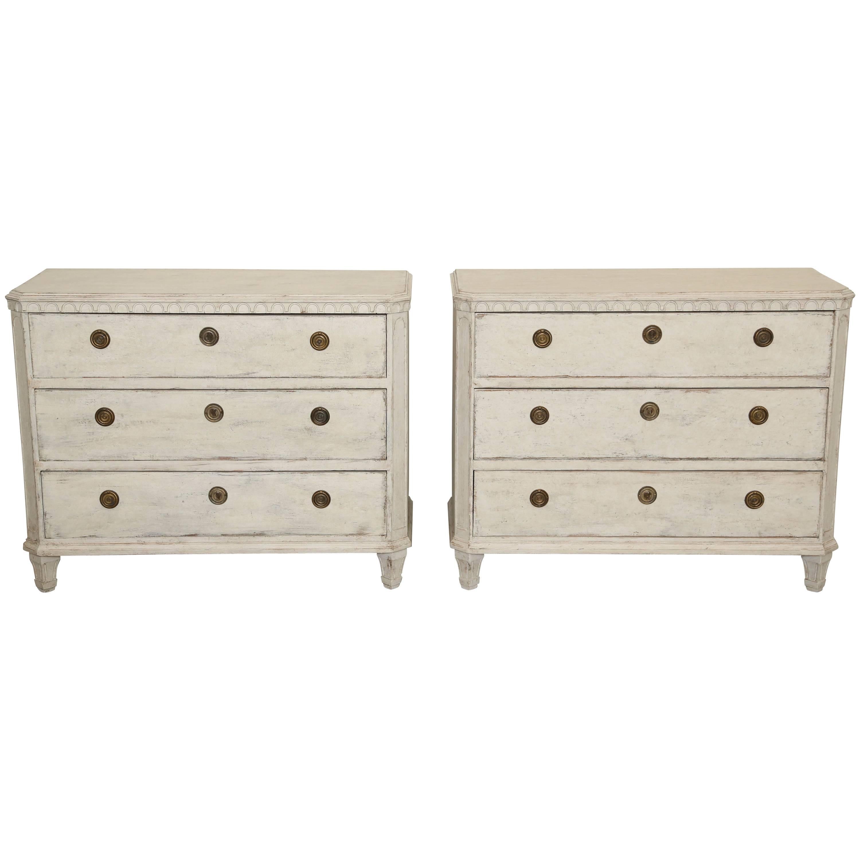Pair of Antique Swedish Gustavian Style Painted Chests, Late 19th Century
