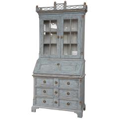 Antique Swedish Gustavian Style Painted Secretary-Bookcase, Mid-19th Century