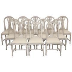 Set of 12 Antique Swedish Gustavian Dining Chairs, Late19-Early 20th Century