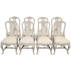 Set of Eight Antique Swedish Baroque Style Painted Dining Chairs