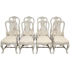 Set of Eight Antique Swedish Baroque Style Painted Dining Chairs 3
