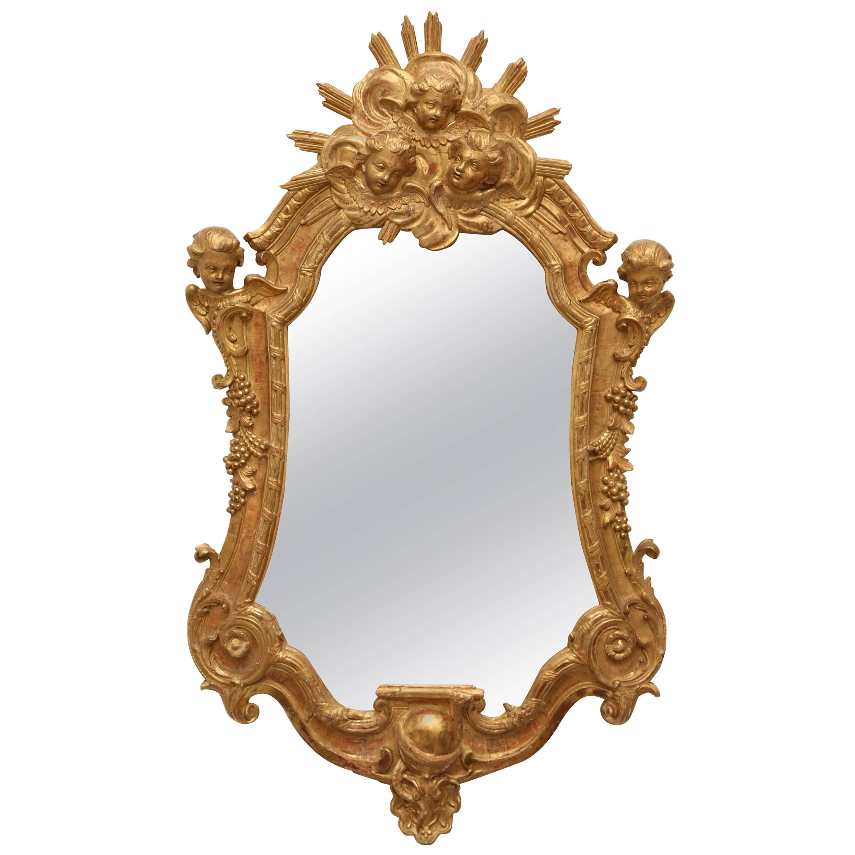 Antique Baroque Gilded Wooden Mirror, 18th Century