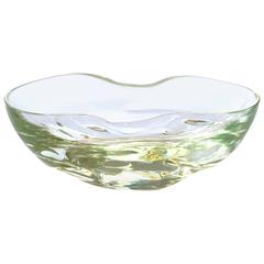 Large and Thickly Modeled Swedish 1960s Pale-Green Art Glass Oblong Bowl