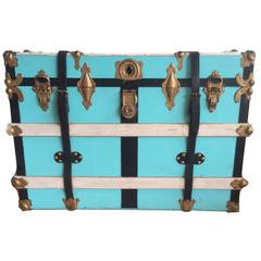 Vintage Steamer Trunk in Leather, Wood and Metal, Mid-Century 