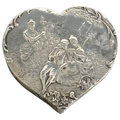 19th Century English Sterling Silver Heart Shaped Snuff Box