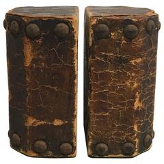 19th Century Leather and Nailhead Trim Bookends, Pair