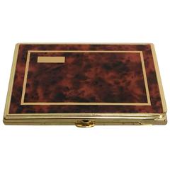 Vintage 1960s Burl wood Veneer and Brass Cigarette Case with Lighter