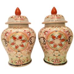 Pair of Chinese Glazed Porcelain Hand-Painted Ginger Jars