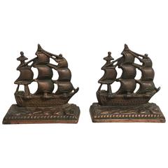 19th Century Bronze Ship Bookends, Pair 1