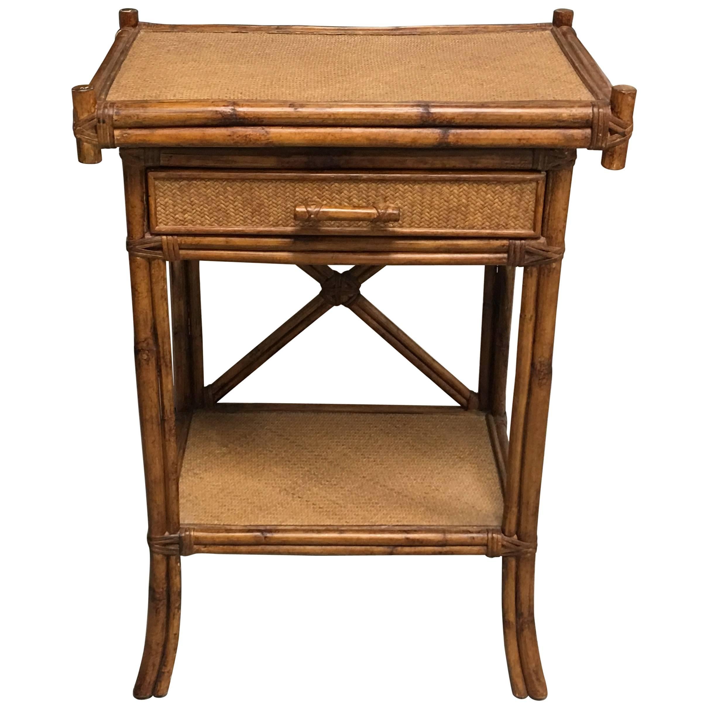 1920s Bamboo and Rattan Side Table