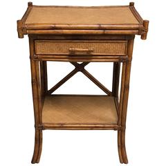 1920s Bamboo and Rattan Side Table