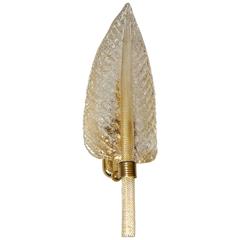 Seguso Gold Infused Glass Leaf Wall Sconce