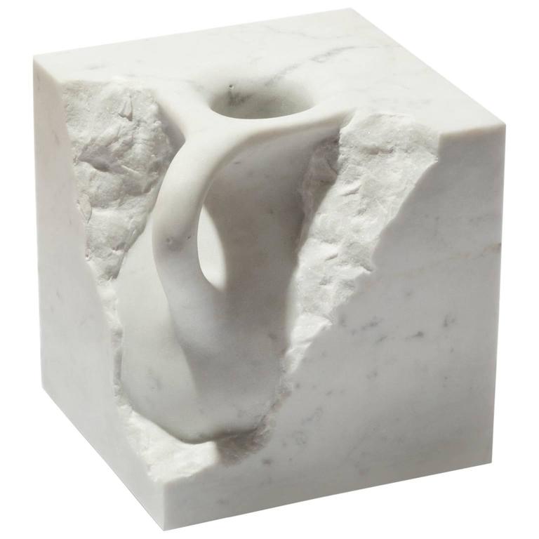 Svelata Small Vase, Contemporary HandCarved Carrara Marble Vessel For