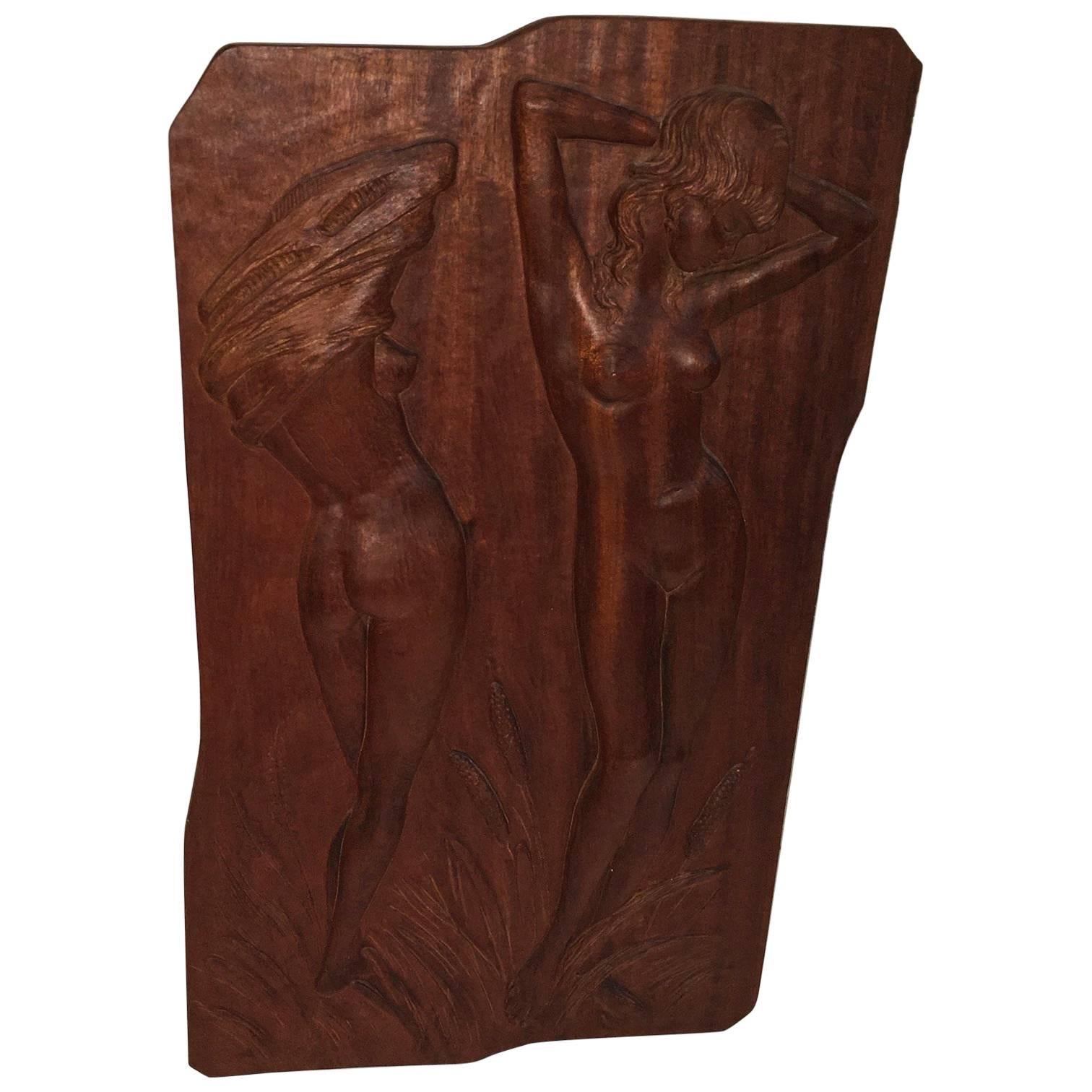 Mid-Century Modern Woodcarving Nude Bathing Beauty For Sale