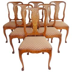 Set of Six 19th Century Dutch Marquetry Dining Chairs