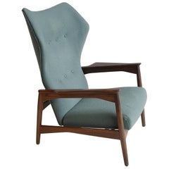Ib Kofod Larsen by Carlo Garhn, Adjustable Danish Wingback Lounge Chair