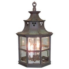 Large Early 19th Century English Regency Bronze and Glass Lantern