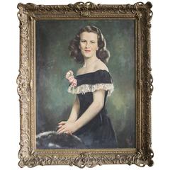Mid-Century Portrait of a Lady Oil on Canvas