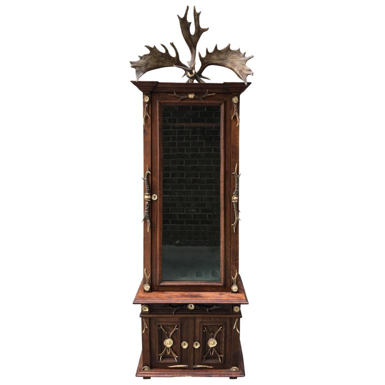 Late 19th Century Black Forest Oak Gun Cabinet For Sale Late 19th Century Black Forest Oak Gun Cabinet For Sale