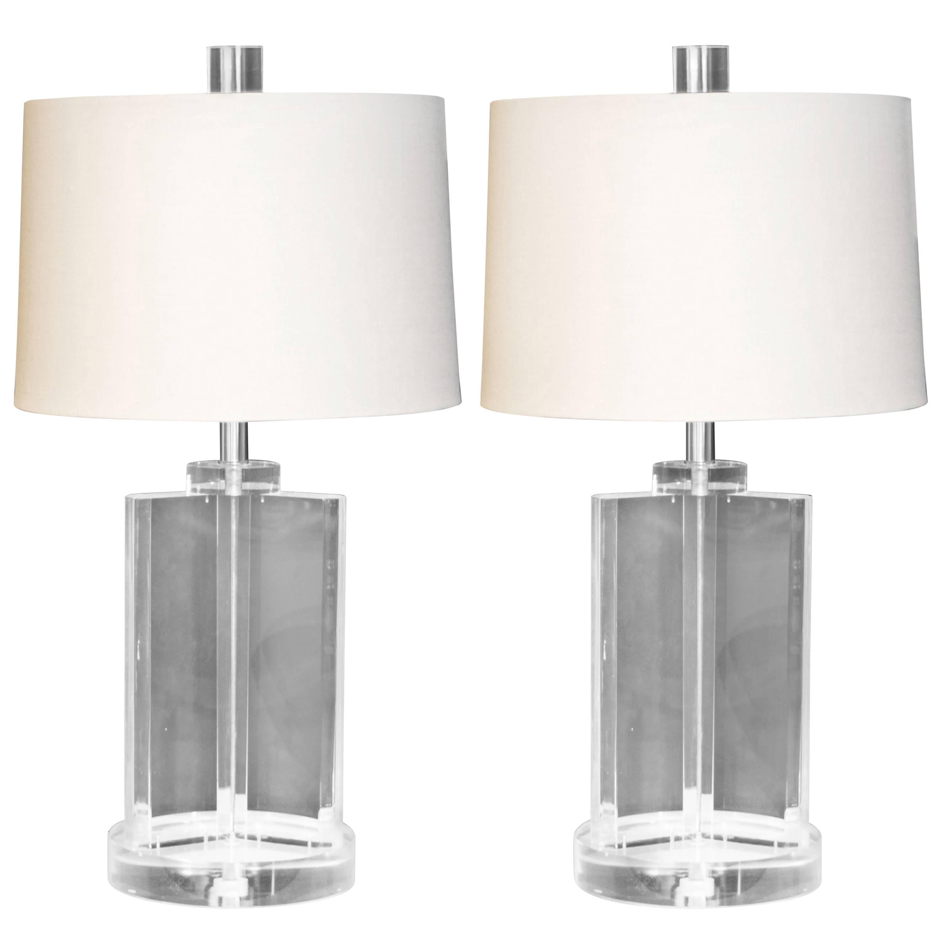 Pair of Thick Lucite Lamps in the Style of Karl Springer
