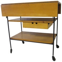 Paul McCobb Rolling Bar or Serving Cart with Folding Top and Drawer