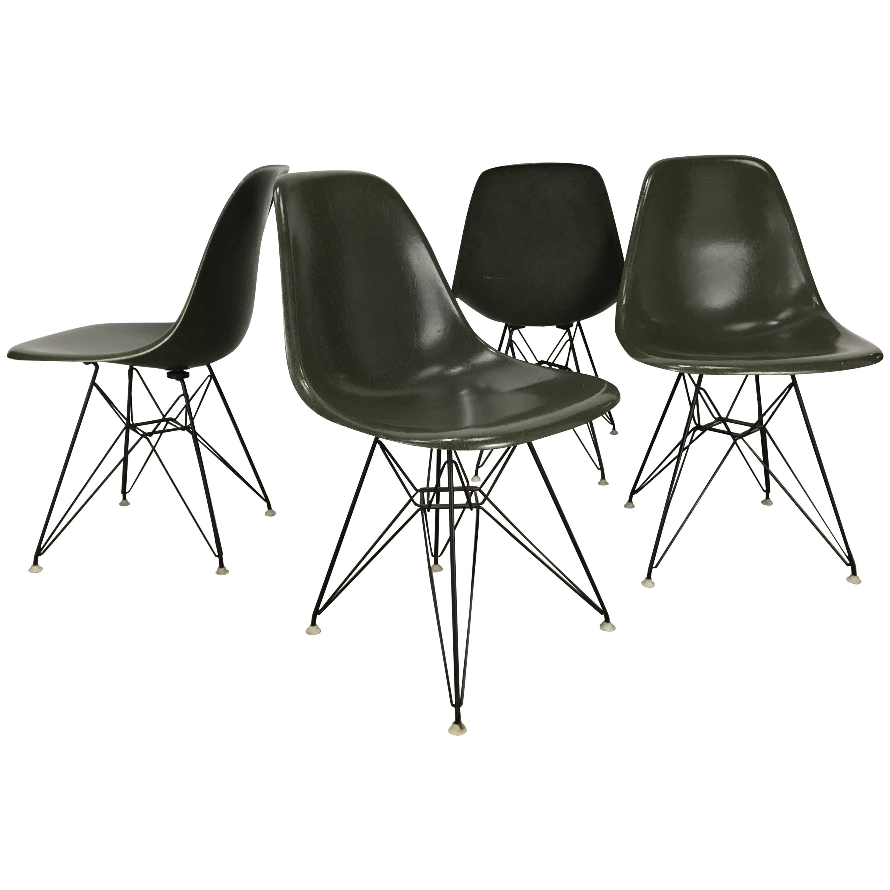 Early Eames Eiffel Chairs, ’DSR’ Molded Fiberglass Wire Base Herman Miller
