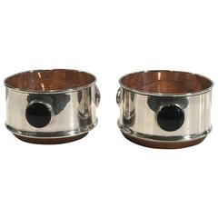 Pair of Stunning Sterling and Onyx Wine Coasters
