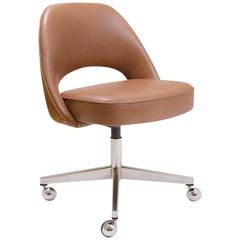 Saarinen Executive Armless Chair in Saddle Leather & Suede, Swivel Base