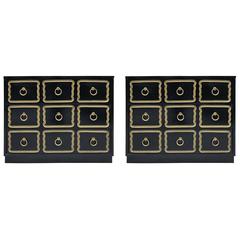 Pair of Dorothy Draper Style Ebonized Chests 10