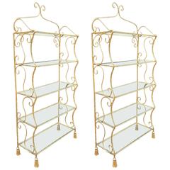 Pair of Italian Gilt Metal Rope and Tassel Etageres 9