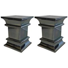 Pair of Gunmetal Chrome Column Form Side Tables 10