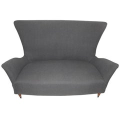 Sofa Mid-Century Italian Design Geometric Form 1950s Wood Feat Grey Ico Parisi 