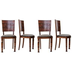 Vintage Italian Dining Chairs with Frame in Wood and Padded Seat in Pied de Poule Velvet