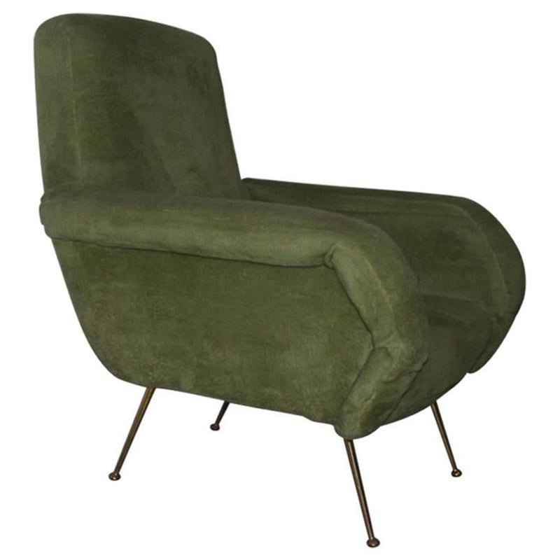 Italienischer Sessel Mid-Century Design 1950er Jahre Grüne Messingfüße von Gigi Radice 