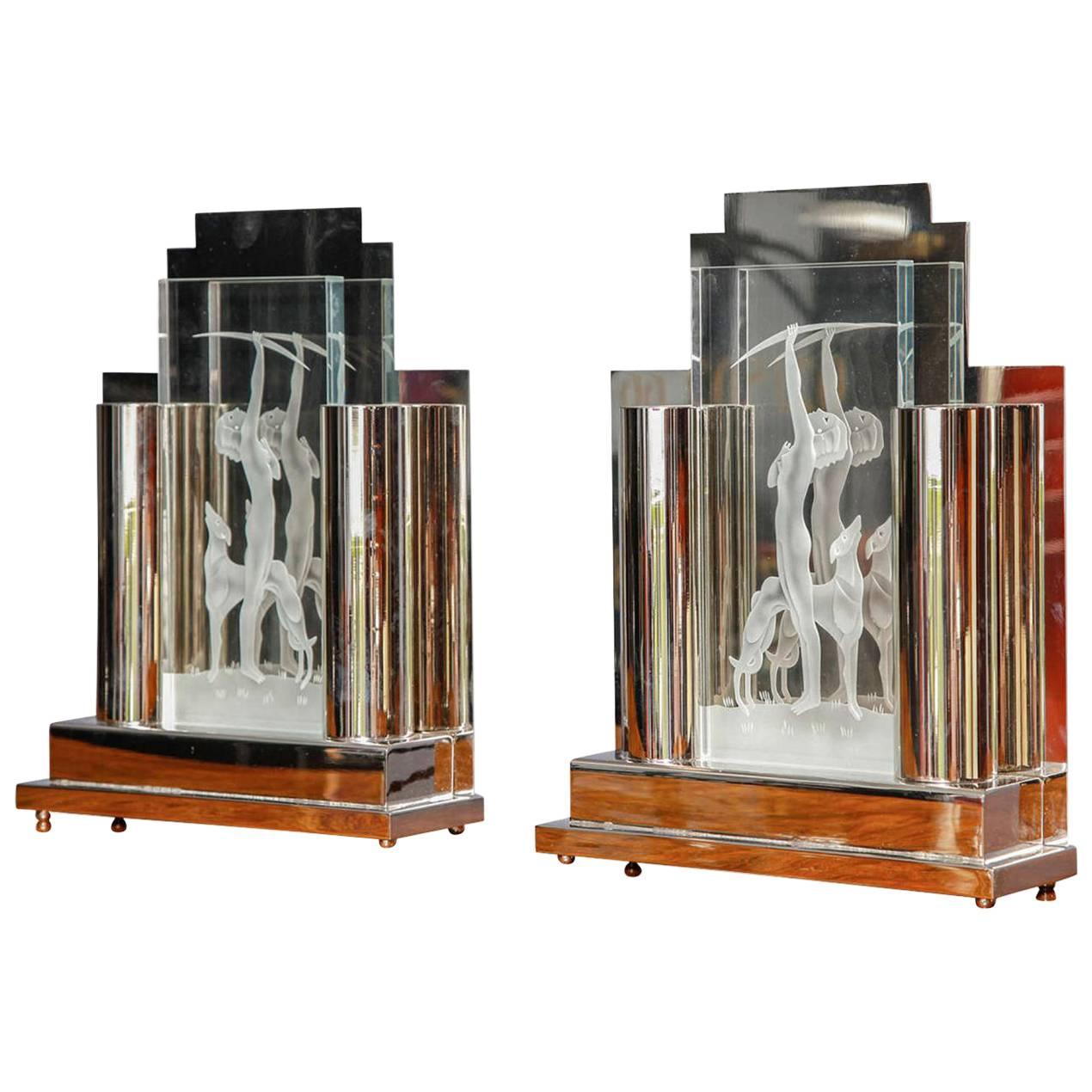 Pair of Art Deco Style Lamps by Tristan Zerbib, 1990s For Sale
