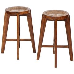 Pierre Jeanneret Set of Two High Stools Round
