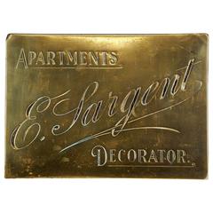 Antique Early 20th Century Brass English Decorator Trade Sign