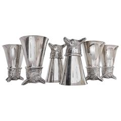 Set of Six Silver Plated Fox Head Stirrup Cups by Leonard