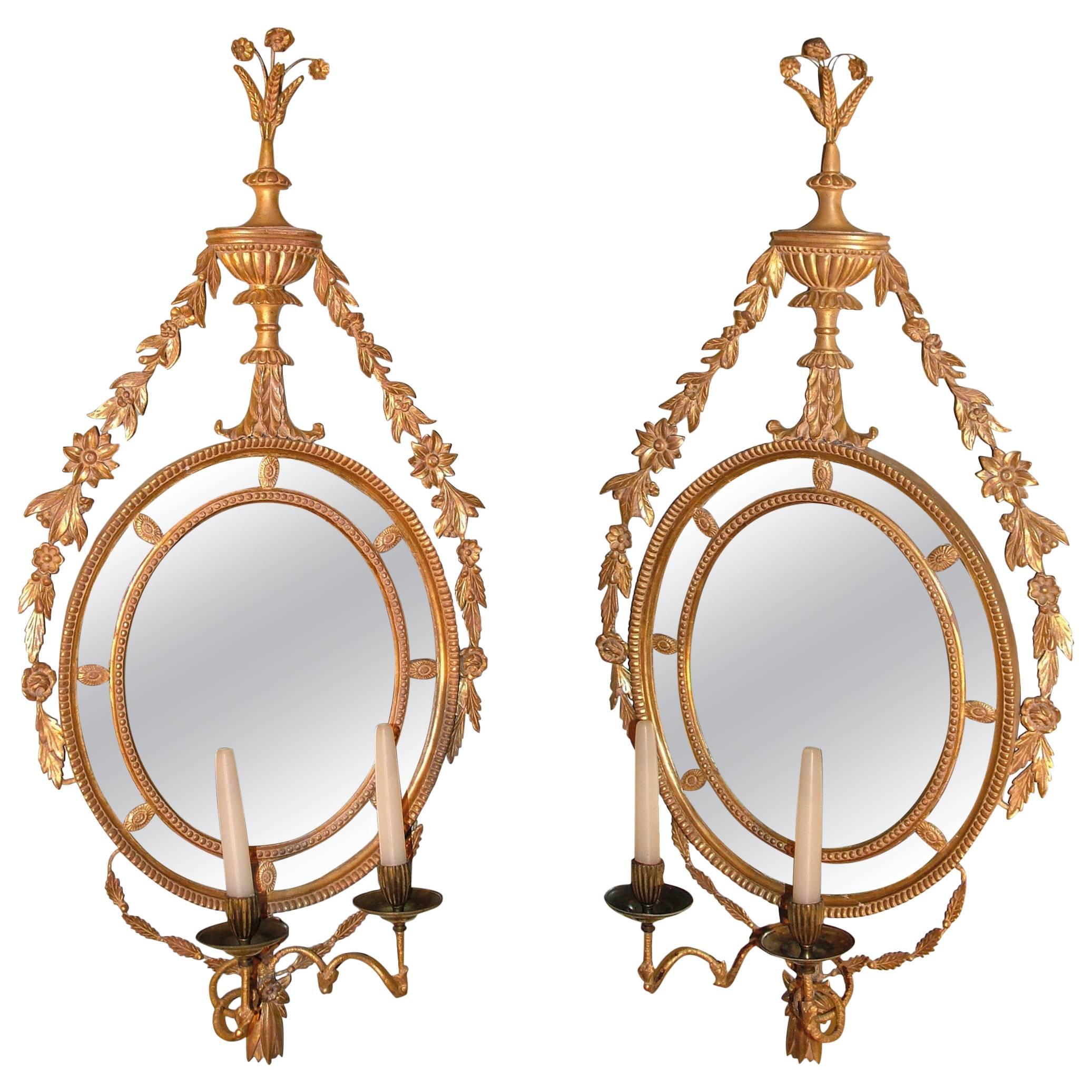 Antique Pair of Late 18th Century Giltwood Girandole Mirrors