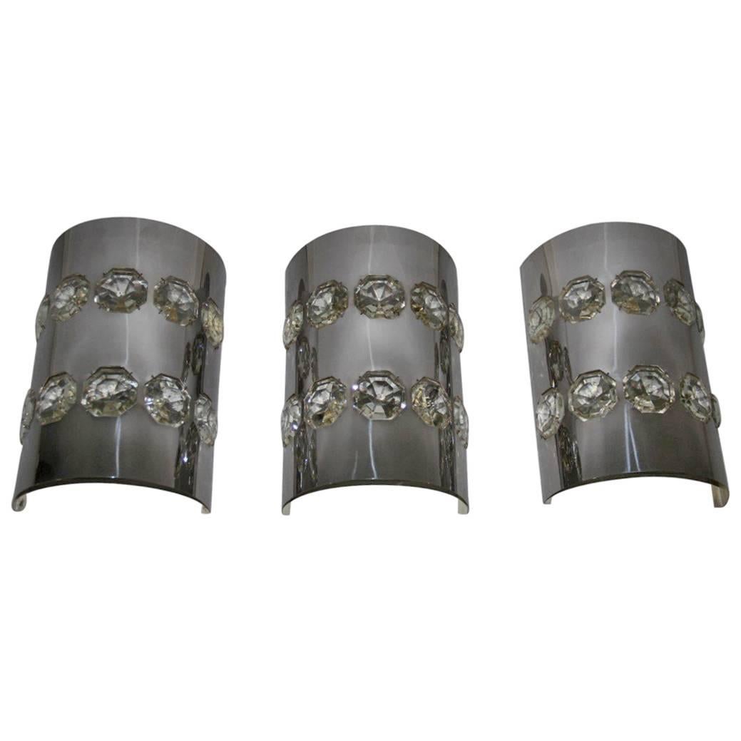 Delicious Sconces Curved Steel with Large Diamonds Crystal