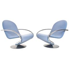 1973, Set of Verner Panton 1-2-3 Lounge Swivel Chairs in Blue for Fritz Hansen 2