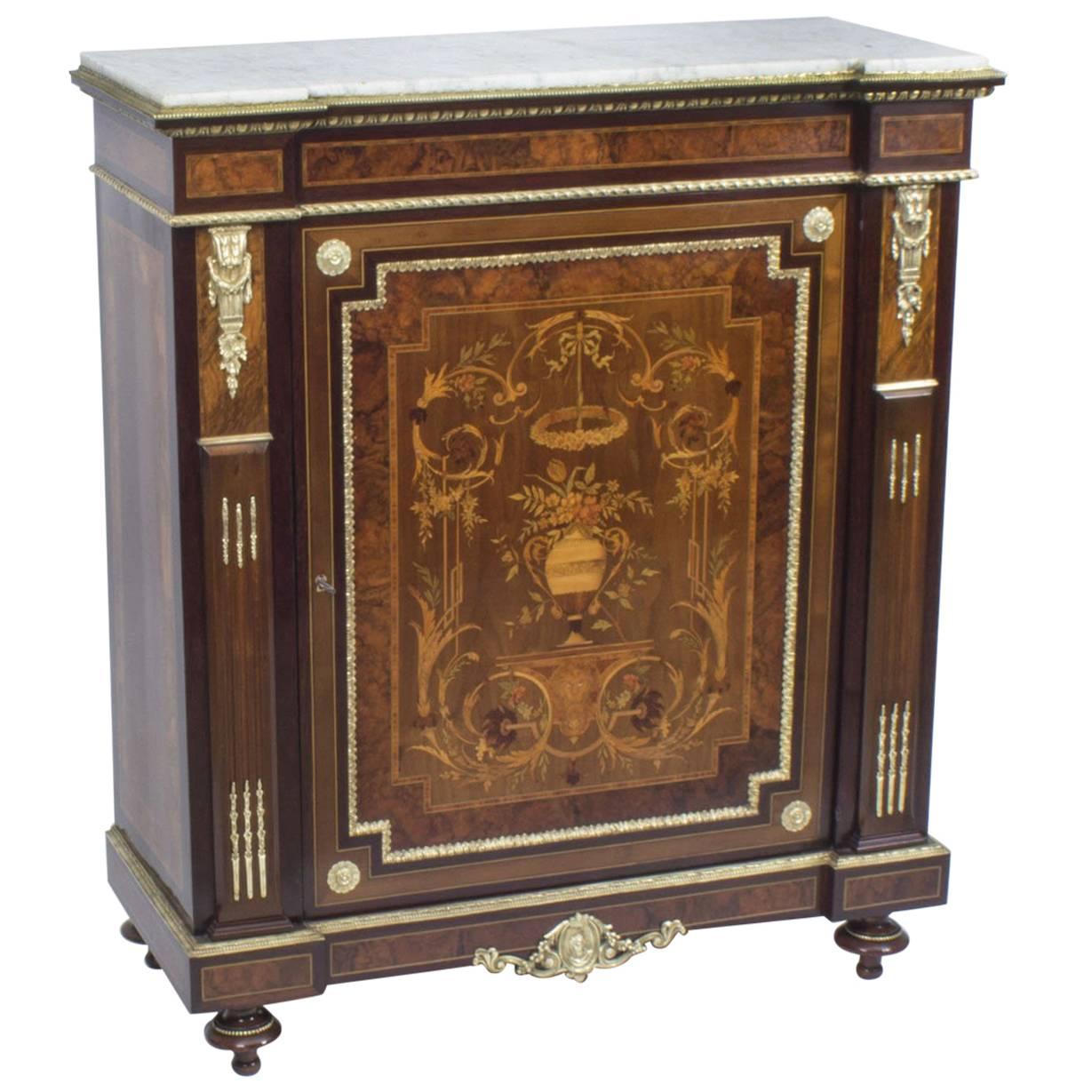 19th Century French Burr Walnut Marquetry Side Cabinet