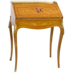 Antique 19th Century Satinwood and Marquetry Bureau De Dame