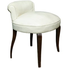 Art Deco White Leather Upholstered Vanity Stool