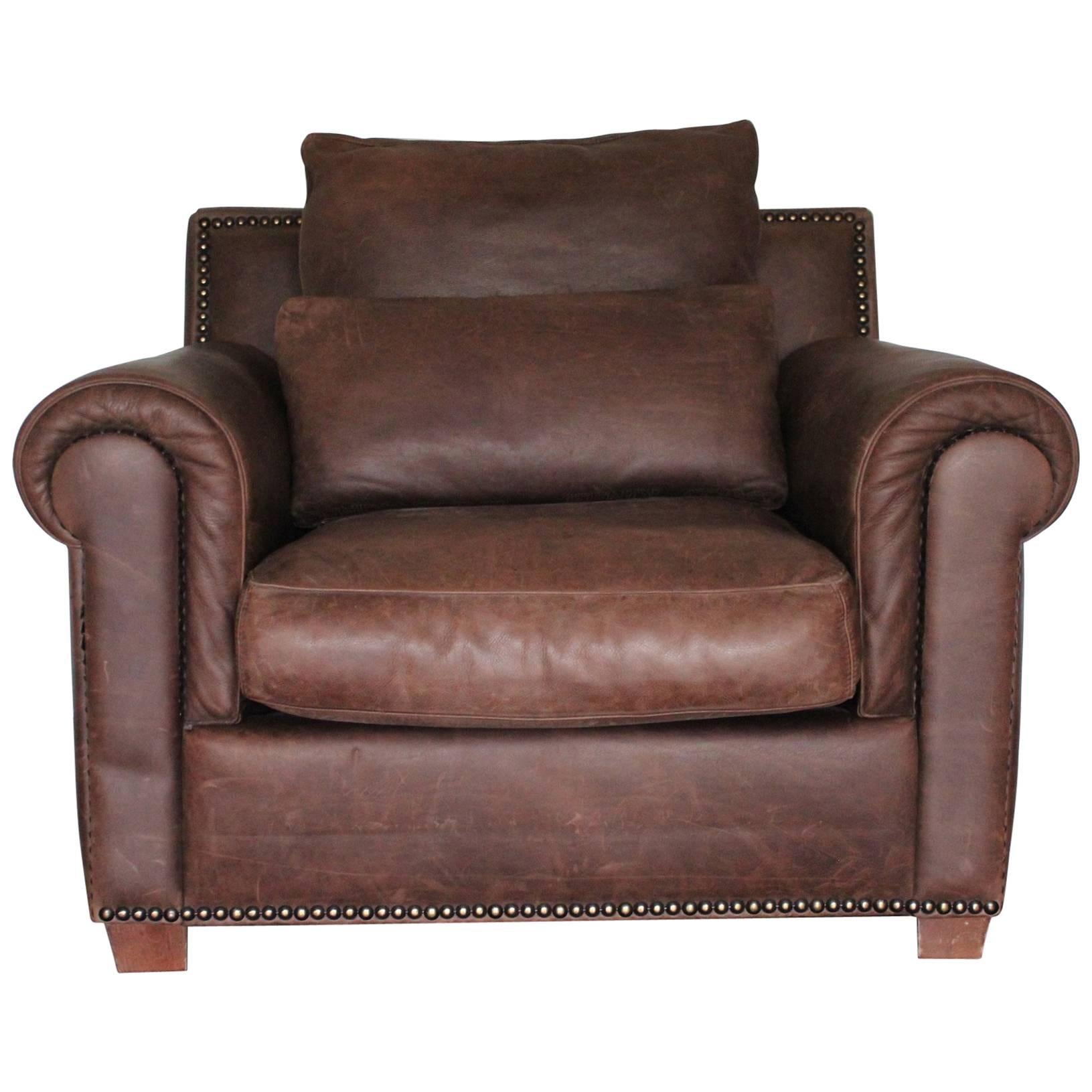 Fendi Casa "Club" Armchair in Vintage Mid-Brown Leather