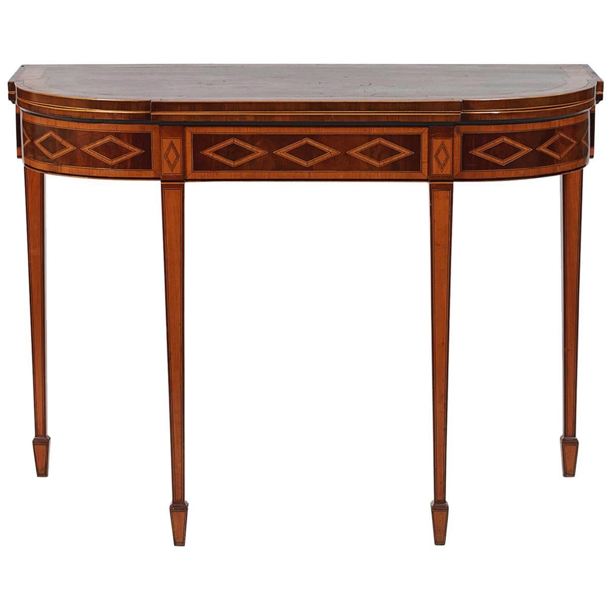 19th Century Inlaid D-Shaped Card Table