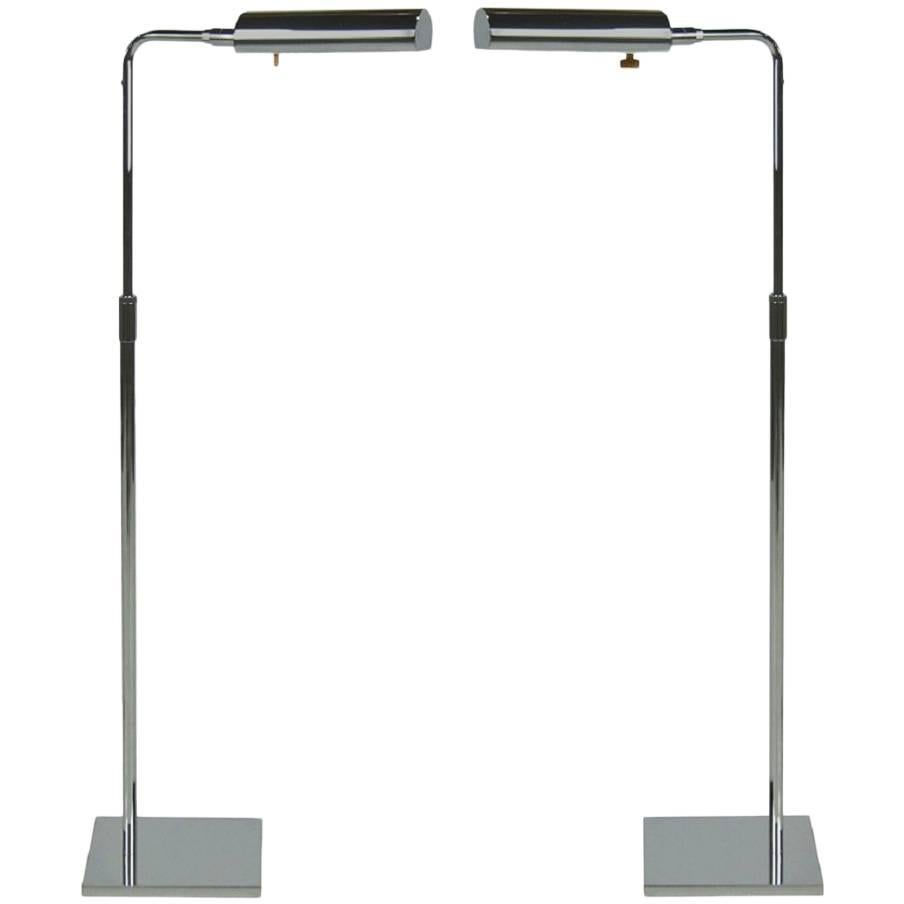 Pair of Articulating Chrome Floor Lamps by Koch and Lowy